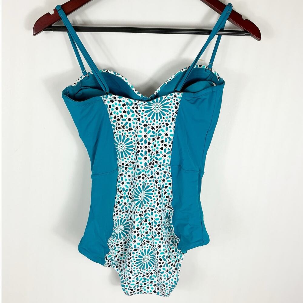 Everyday Sunday Womens One Piece Swimsuit Teal Blue White Pattern 8 - Picture 4 of 6